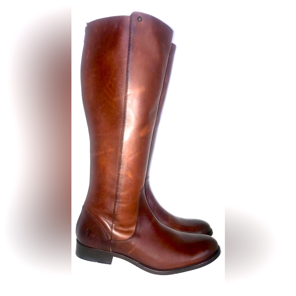 Frye Knee High Brown Leather Boots Back Zipper Stud Size 10 New Without Box